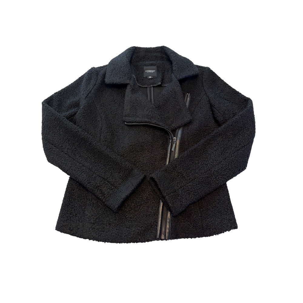 Liverpool Los Angeles Black Sherpa Moto Jacket Asymmetrical Zip XS 0-2
